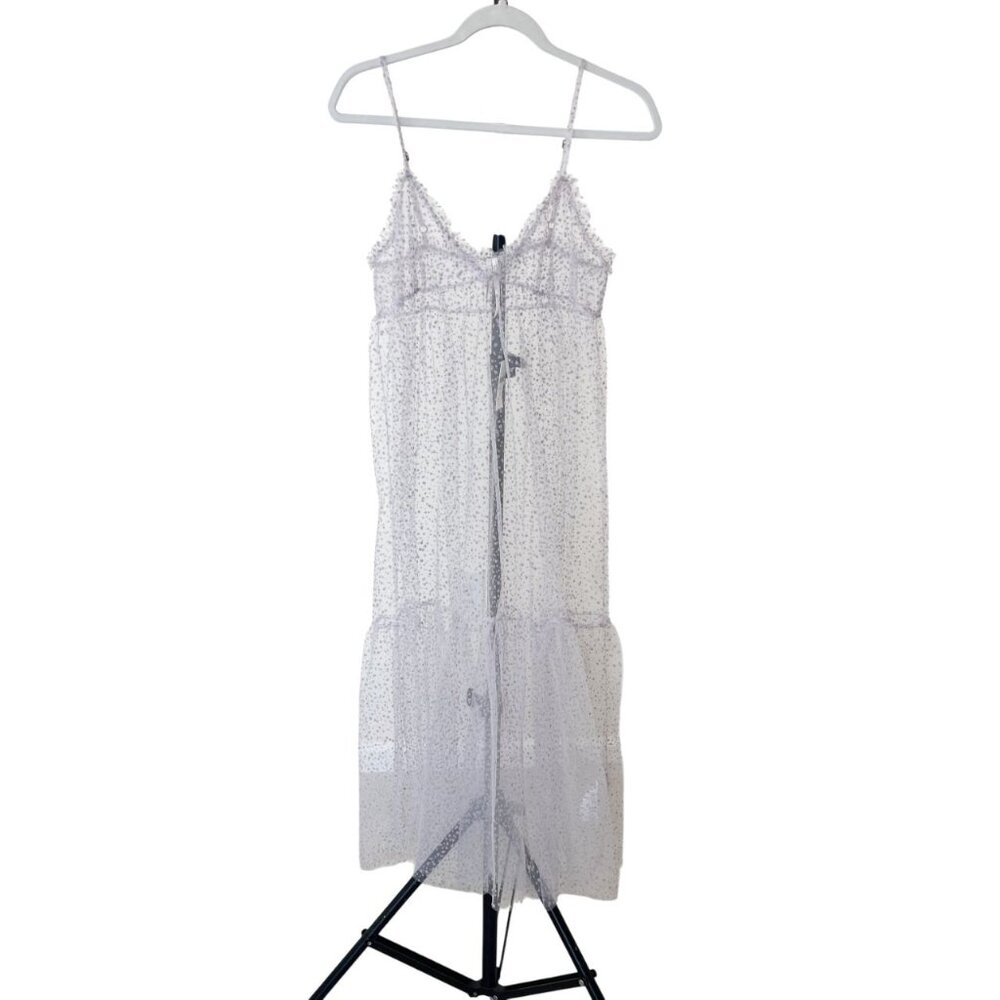 NEW Anthropologie Sheer Dot Tulle Slip Dress Tiered V-neck Gray - Size‎ XS